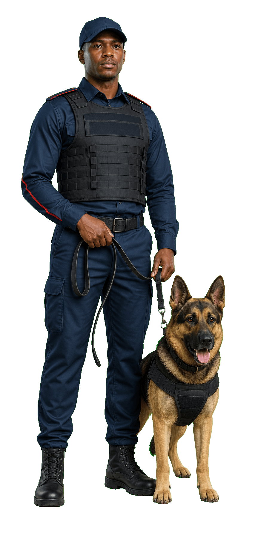 African security officer with a trained dog