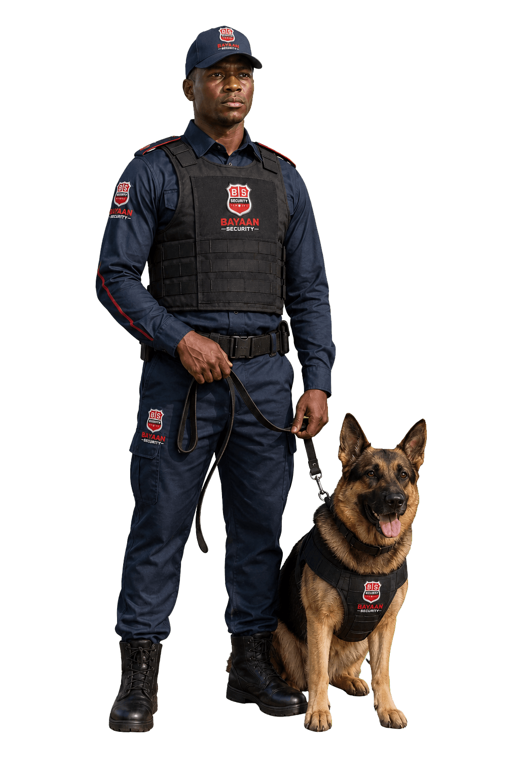 African security officer with a trained dog